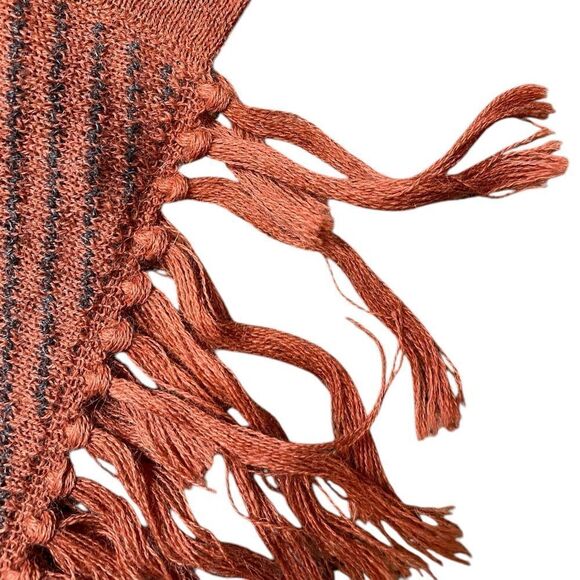 SOL ALPACA Fringe Poncho Orange Gray One Size - Picture 5 of 8